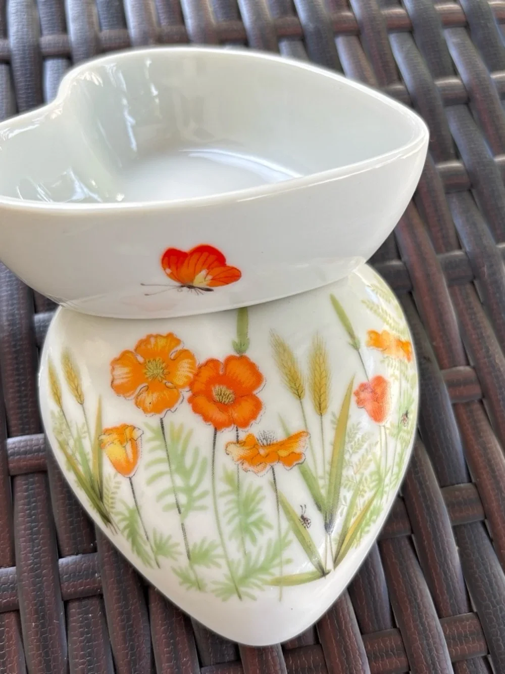 Heart Jewelry Trinket Box with Orange Floral Design